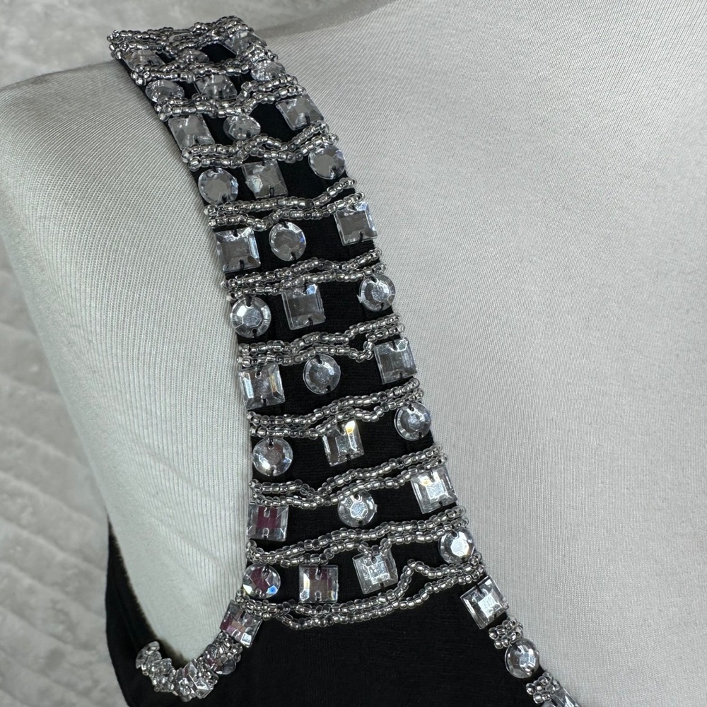 CERES Black Rhinestone Embellished Tank Top Racerback Women's Size L - Picture 4 of 8
